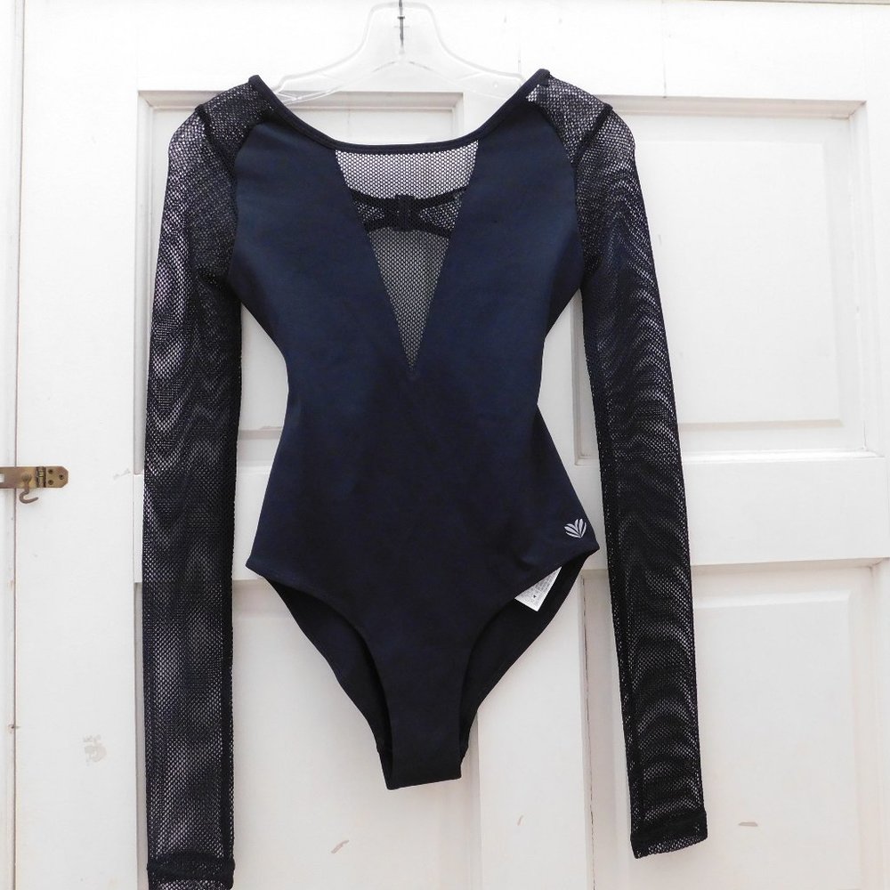 BLACK BODY SUIT WITH FISHNET DETAILS